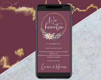 eCard Wedding Invitation - Burgundy - Digital Wedding Invitation Cards - Sending via WhatsApp