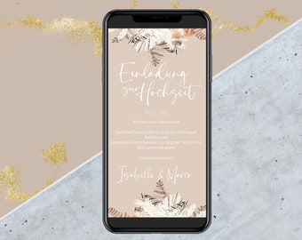 eCard Hochzeitseinladung - Beige Boho - Digitale Karten für die Einladung zur Hochzeit - Versenden per WhatsApp