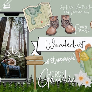 Plus de 160 autocollants d’histoire Wanderlust - Pour des histoires Instagram sur les montagnes, le plein air, l’escalade, la randonnée, le trekking et autres - Clipart - Peint à la main