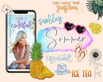 150+ story stickers for summer - For Instagram stories about summer, sun, plants and more - Clipart - Hand-painted