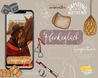 180+ Story Stickers Horse Happiness - For Instagram Stories about horses, riding, dressage, jumping, everyday life in the stables and more - Clipart - Hand-painted