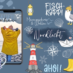 170+ Story Stickers Northern Lights - For Instagram Stories about the North Sea/Baltic Sea & everything maritime - Clipart - Hand-painted