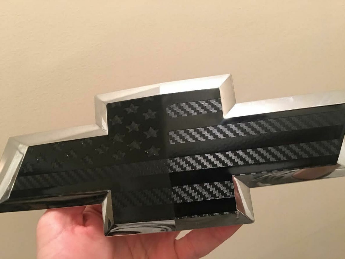 Chevy silverado bowtie american flag carbon fiber emblem Etsy