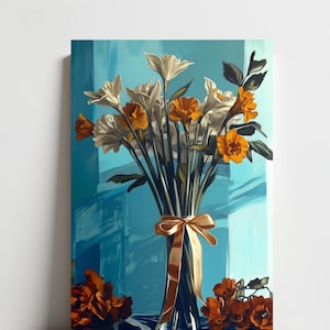 Flores de campo de primavera en jarrón, impresión de pintura al óleo sobre lienzo, póster floral original, decoración de pared para dormitorio y sala de estar