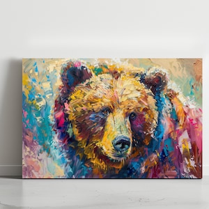 Colorful Grizzly Bear, Oil Painting Print, Canvas, Poster, Wall Art, Home Decor, Animals, Wildlife, Modern Living Room