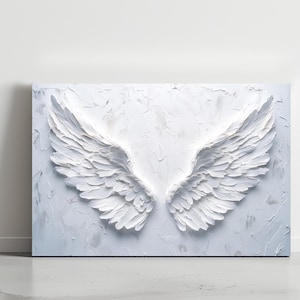 Lienzo decorativo de alas de ángel blancas, decoración minimalista y espiritual de ángel, estampado de plumas