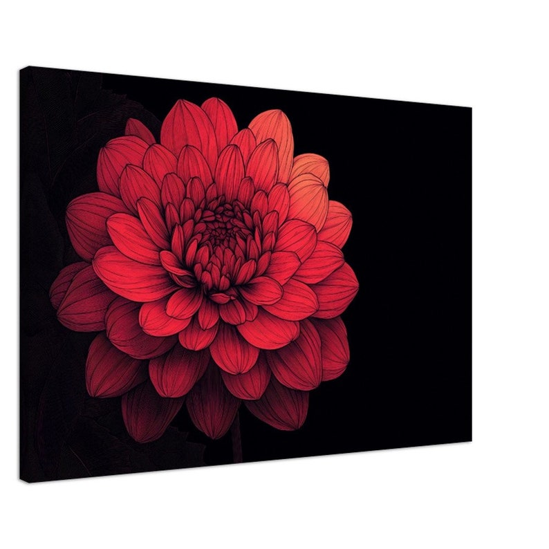 Red Dahlia Flower Canvas Print: Modern Floral Wall Art - Etsy