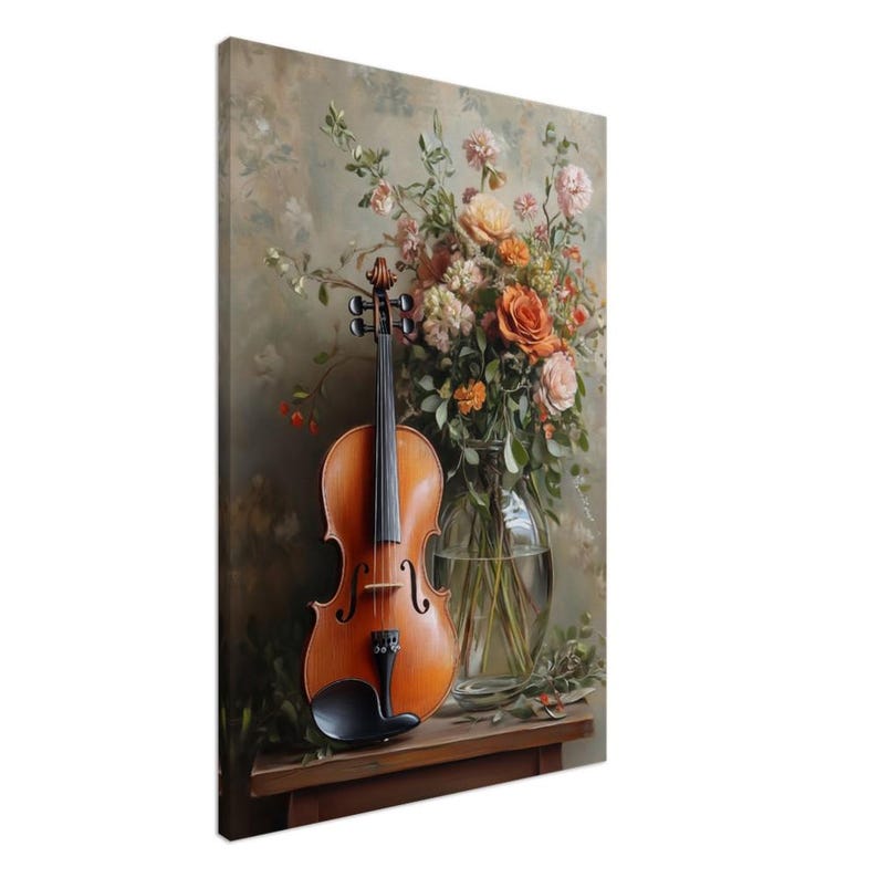 Violin and Flowers Still Life Art Print: Abstract Music Canvas - Etsy