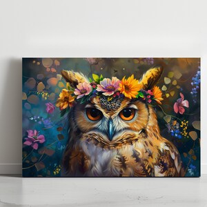 Floral Owl Canvas Art: Whimsical Wall Decor