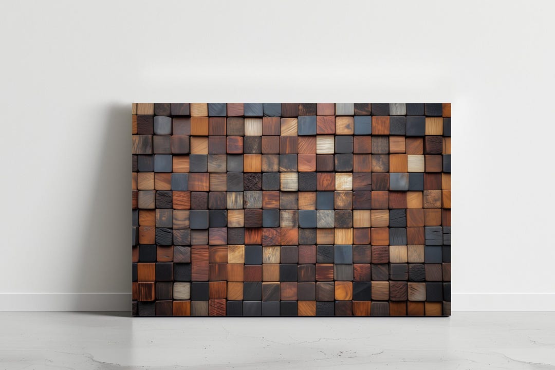 Geometric Wood Mosaic Wall Art Print: Rustic Farmhouse Decor - Etsy