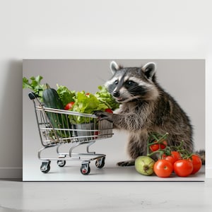 Koszyk na zakupy w supermarkecie Szop, zabawny nadruk z pandą śmieciową, prezent z szopem, wystrój domu z motywem dzikiej przyrody, obraz olejny, sztuka ścienna