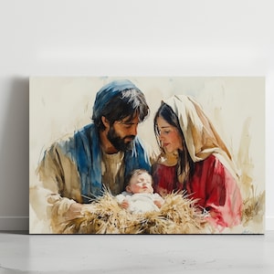 Krippe, Jesuskind, Weihnachten, Christentum, religiöser moderner Luxus Abstrakte, fertig zum Aufhängen, Leinwanddruck Zeitgenössische Friedliche Kunst