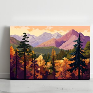 Berg Herbst Landschaft Primitive Gemälde, schöne Natur, Leinwand Wand Kunst, Design, Poster, Druck, Wand Kunst Dekor für Zuhause & Büro