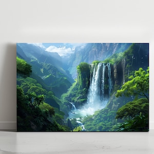Beautiful Nature Waterfalls, Canvas Wall Art, Design, Poster, Print, Decor for Home & Office Decoration