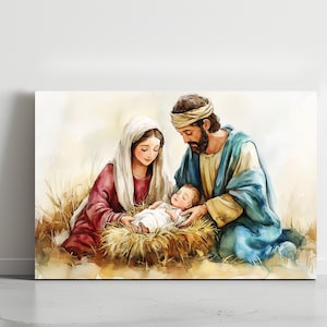 Krippe, Jesuskind, Weihnachten, Christentum, religiöser moderner Luxus Abstrakte, fertig zum Aufhängen, Leinwanddruck Zeitgenössische Friedliche Kunst