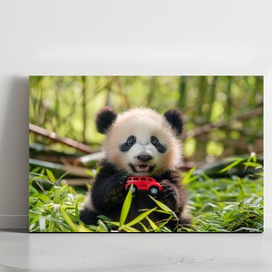 Baby Panda, Wildtiere, Waldbär, Bambus, Leinwand, Wandkunst, Design Poster Druck, Wohnkultur, Kinderzimmer Dekor