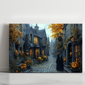 Wizard Street mit Halloween-Dekor, Herbst Halloween, Wizard World inspiriertes Poster, Leinwand, Poster Wandkunst, Spielzimmer, Schlafsaum