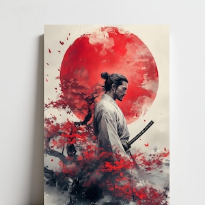 Samurai Krieger, Japanischer Samurai, Leinwanddruck, Wandkunst, Abstraktes Modernes Öl Poster, Druck auf Leinwand, Sonne, Japan, Asien