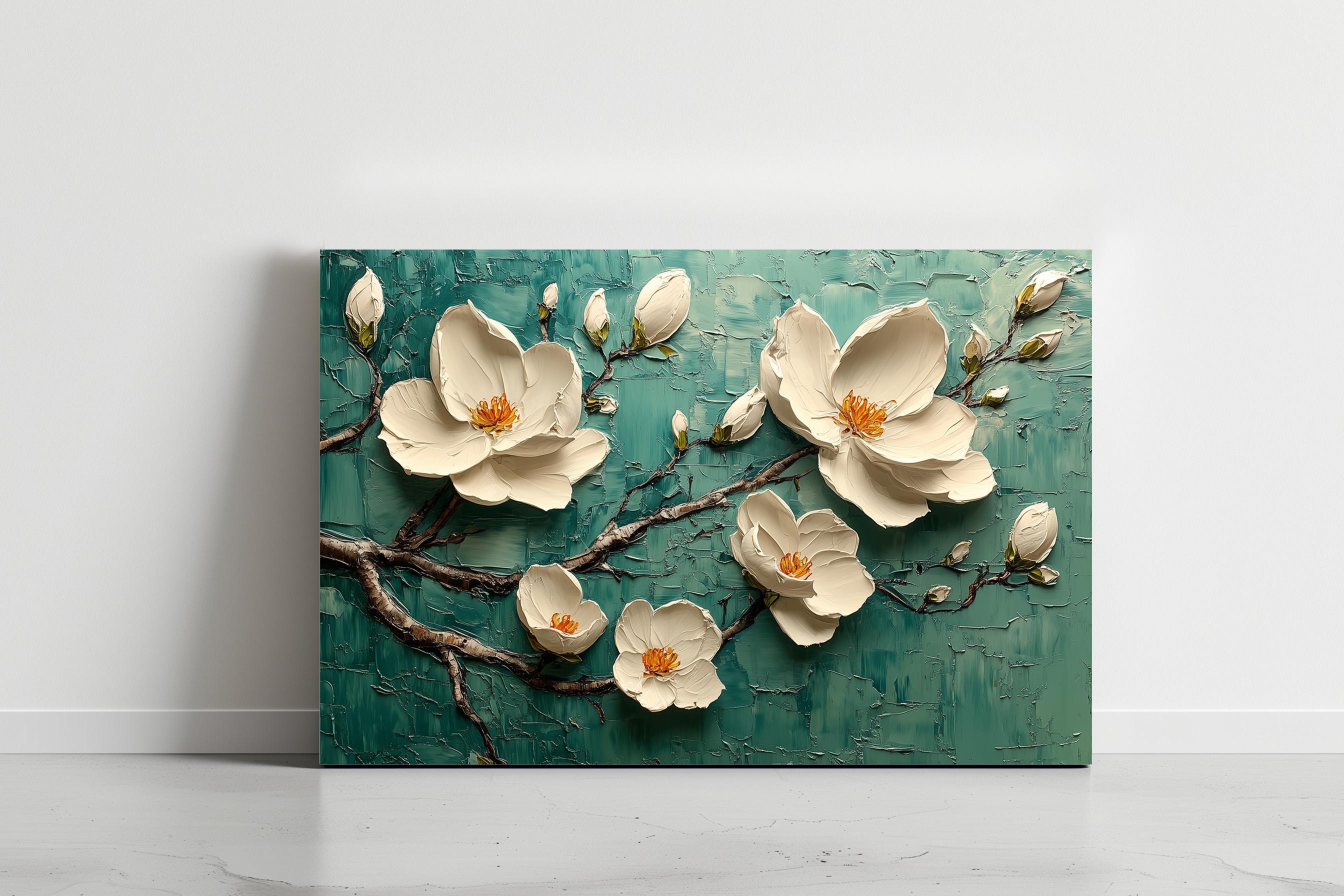 White Magnolia Blossom Oil Painting Print: Modern Floral Wall Art - Etsy