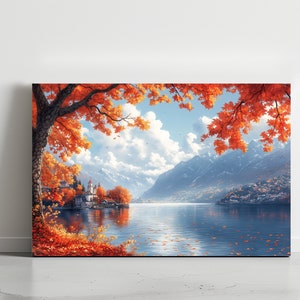 Bergsee Herbst Landschaft, wunderschöne Natur, Leinwand Wand Kunst, Design, Poster, Print, Wand Kunst Dekor für Zuhause & im Büro