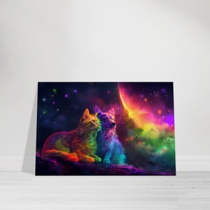 Bunte Leinwand POSTER Katze und Hund Abstrakte Moderne Wand-Kunst-Druck