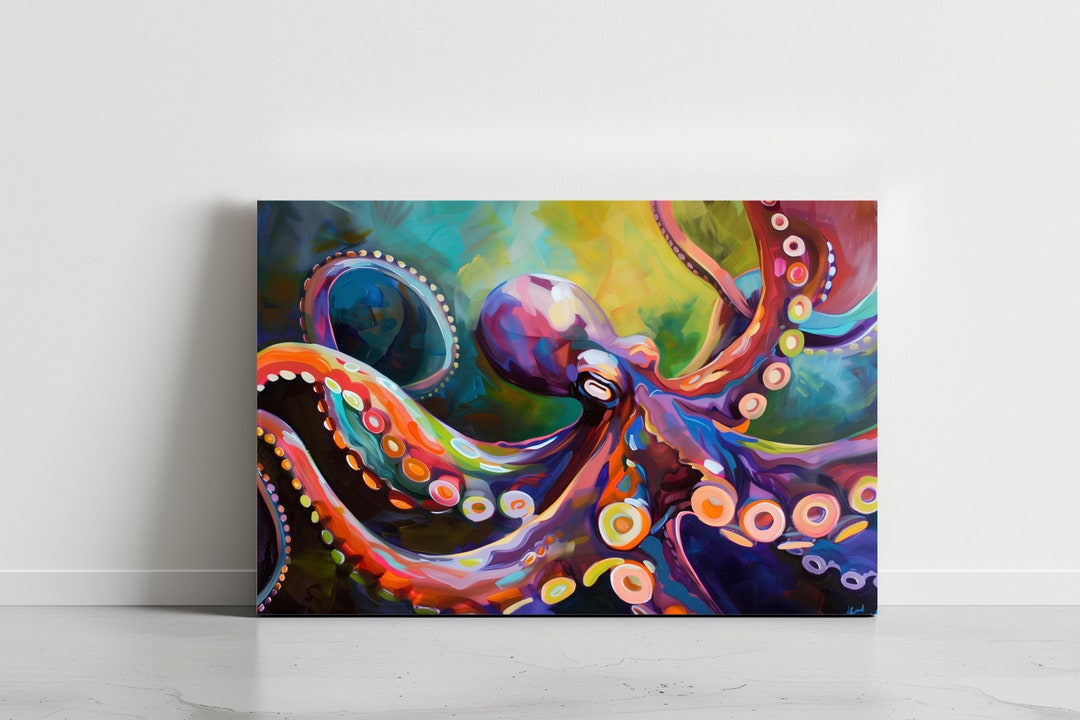Octopus Wall Decor, Colorful Octopus, Canvas, Poster, Wildlife Art, Sea ...