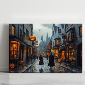 Wizard Street mit Halloween-Dekor, Herbst Halloween, Wizard World inspiriertes Poster, Leinwand, Poster Wandkunst, Spielzimmer, Schlafsaum