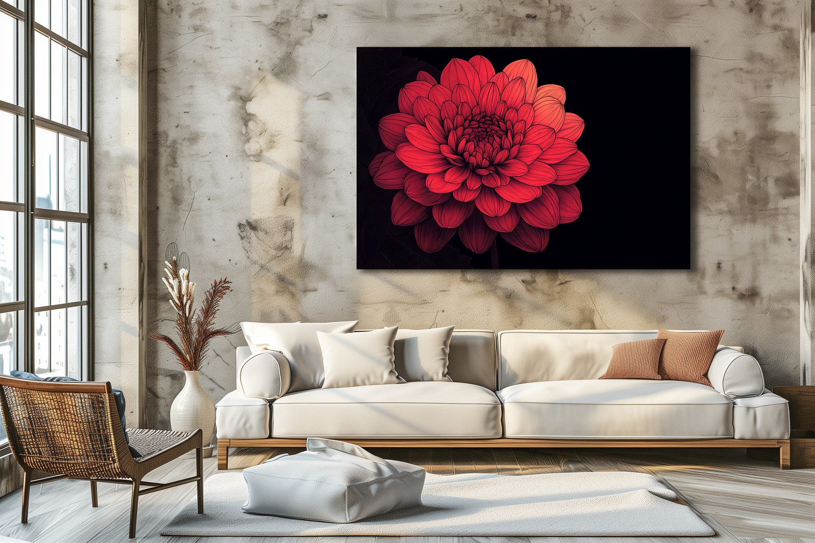 Red Dahlia Flower Canvas Print: Modern Floral Wall Art - Etsy