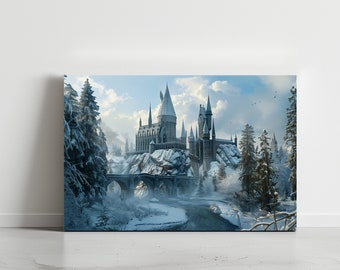 Winter Wizard Castle Canvas Art: Snow Scene Poster