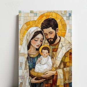 Krippe, Jesuskind, Weihnachten, Christentum, religiöser moderner Luxus Abstrakte, fertig zum Aufhängen, Leinwanddruck Zeitgenössische Friedliche Kunst