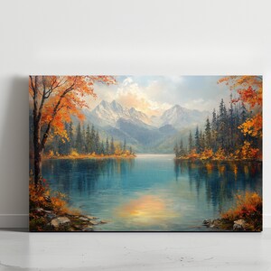 Bergsee Herbst Landschaft, wunderschöne Natur, Leinwand Wand Kunst, Design, Poster, Print, Wand Kunst Dekor für Zuhause & im Büro