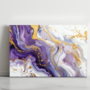 Lila und Gold Marmor Abstrakte Moderne Wand Kunst Geode Harz Glänzendes Gold Fertig zum Aufhängen