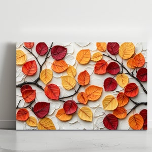 Herbst Rot Gelb Orange Blätter Ölgemälde Strukturierte Wand Dekor Gemälde Minimalistische Blume Botanische Kunstdruck Pflanze Abstrakte Blumenkunst