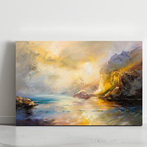 Cuadro abstracto contemporáneo, costa, montañas, diseño de lienzo para pared, decoración para el hogar y la oficina, póster con impresión de costa y océano