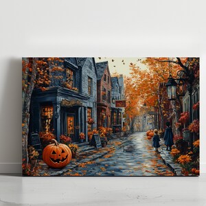 Kleine Straße mit Halloween-Dekor, Herbst Halloween, Wizard World inspiriertes Poster, Leinwand, Poster Wandkunst, Spielzimmer, Schlafsaum