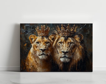 Lion King and Queen Canvas Art: Wildlife Home Decor