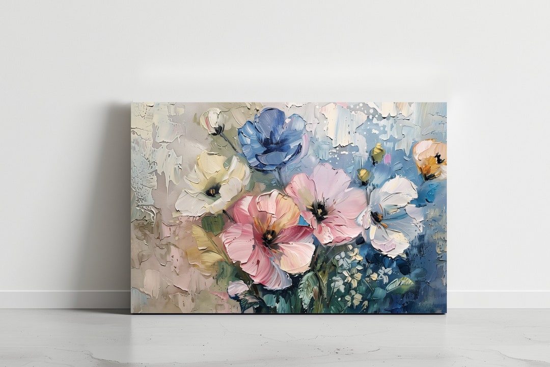 Abstract Floral Oil Painting Print: Colorful Flower Canvas Wall Art - Etsy