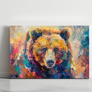 Colorful Grizzly Bear, Oil Painting Print, Canvas, Poster, Wall Art, Home Decor, Animals, Wildlife, Modern Living Room