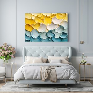 Modern Abstract Blue White Yellow Abstract Wall Art, Artwork Wall Art ...