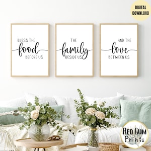 3er Set, Bless das Essen vor uns, die Familie neben uns, und die Liebe zwischen uns, Wandkunst, Minimalistisch, Esszimmer Dekor, Küchen dekor