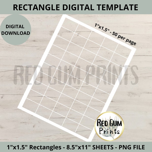 1"x1.5" Rectangle Template, Digital Download, Label Sticker Template, Design Template, Paper Size 8.5”x11”, PNG Digital Print Editable Image