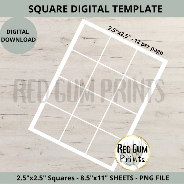 2.5" Square Template, Digital Download, Label Sticker Template, Design Template, Paper Size 8.5”x11”, PNG, Digital Print, Editable Image