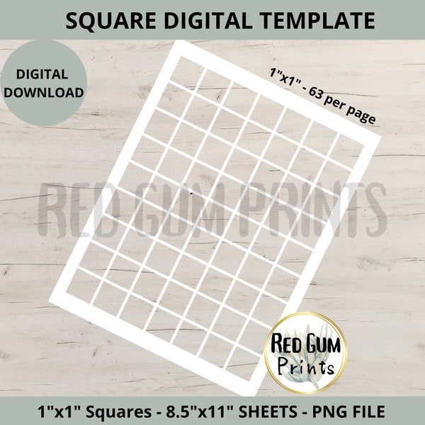 1" Square Template, Digital Download, Label Sticker Template, Design Template, Paper Size 8.5”x11”, PNG, Digital Print, Editable Image