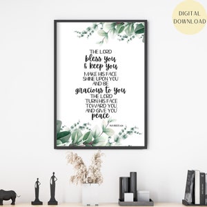 May the lord bless you and keep you, Numbers 6:24, Scripture Art, Farmhouse Decor Bible verse wall art print, Christian wall art, Botanical
