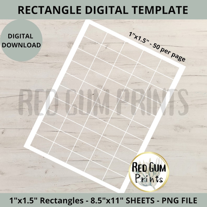 Pu&ograve; includere: Un modello digitale per creare rettangoli di 2,5 cm per 3,8 cm. Il modello include 50 rettangoli per foglio di 21,6 cm per 27,9 cm. Il modello &egrave; un file PNG.