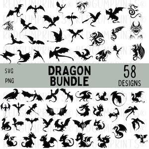 Pacchetto SVG drago, SVG draghi, svg medievale, SVG drago di fuoco, SVG stregoneria, PNG, file SVG per Cricut, Silhouette, draghi volanti, Cricut