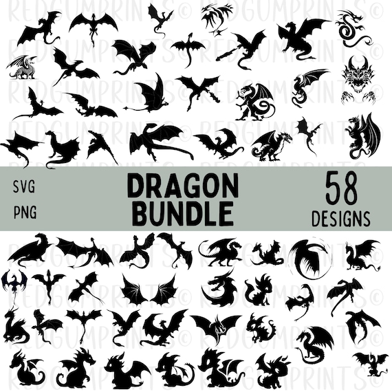 Dragon SVG Bundle, Dragons SVG, Medieval svg, Fire Dragon Svg, Witchcraft SVG, Png, Svg Files for Cricut, Silhouette, Flying Dragons, Cricut