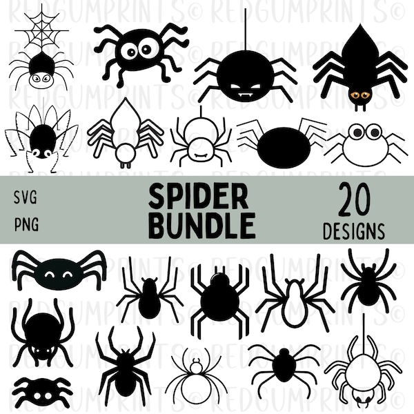 Spider SVG Bundle, Spider SVG, Halloween, Insect Svg, Png, Svg Files for Cricut, Silhouette, Bugs SVG, Sublimation Design Downloads