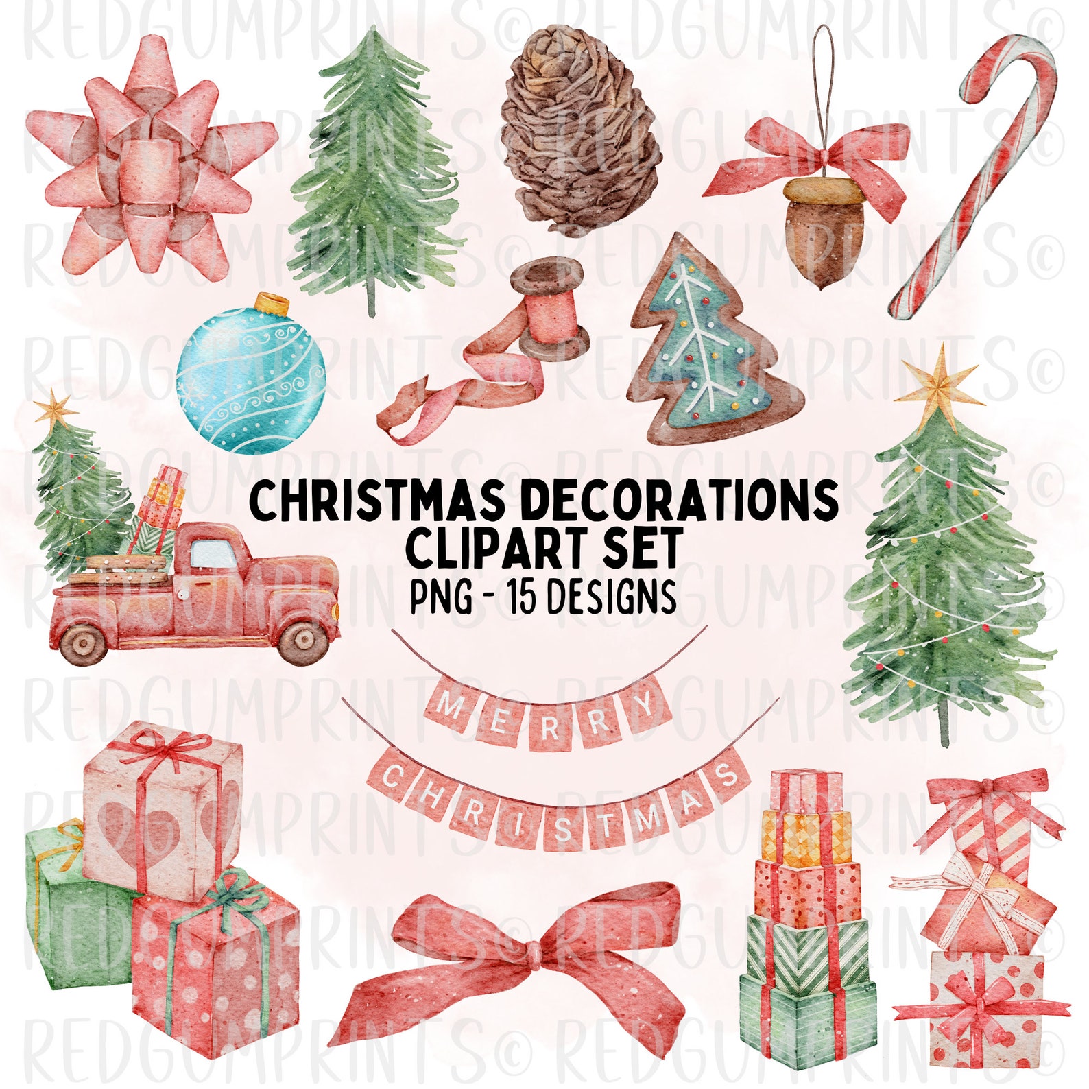 Christmas Decorations Clipart Christmas Tree PNG Clip Art - Etsy