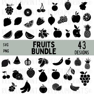 Pacchetto SVG di frutta, SVG di frutta, SVG di frutta fresca, SVG di mela, SVG di banana, PNG, file SVG per Cricut, Silhouette, SVG di pera, Cricut, file Cricut